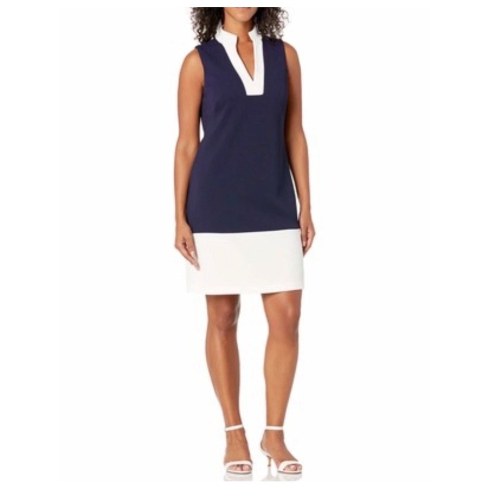 Sail to Sable STS Navy Blue White Colorblock Sleeveless Shift Dress Size XS